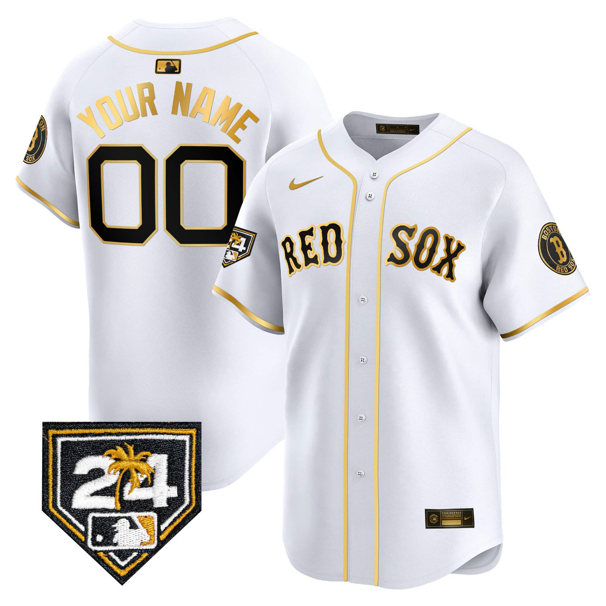 Men Boston Red Sox White Nike 2024 Spring Training Patch Vapor Premier Limited Custom MLB Jersey